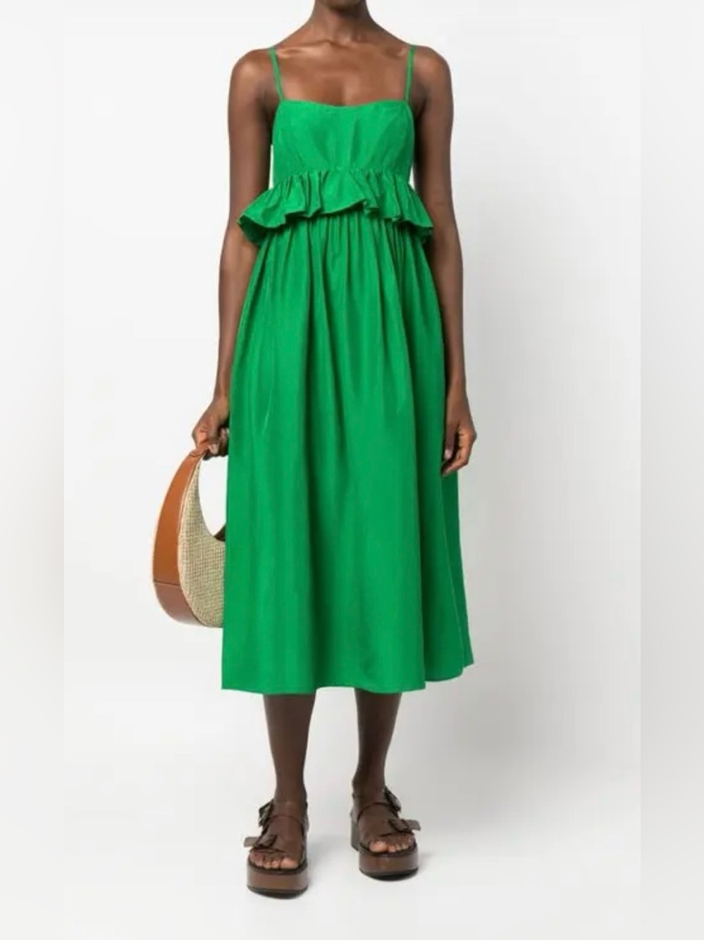 Ulla Johnson bright apple green silk spaghetti strap midi dress - Picture 2 of 12
